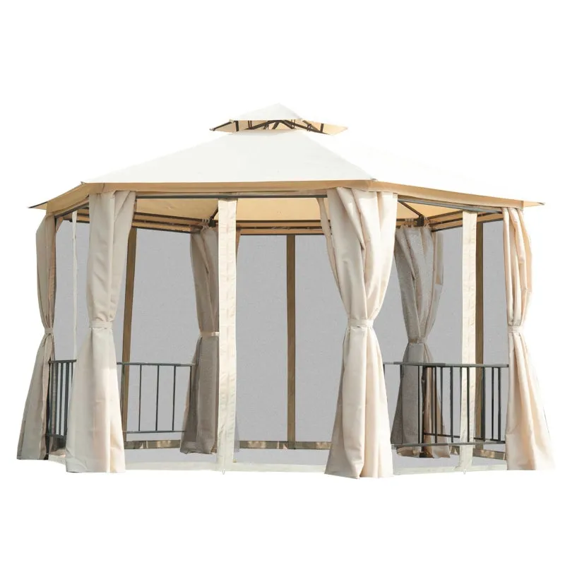 13x10 ft Gazebo Canopy with Mosquito Netting - Beige