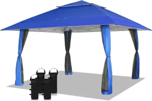 13X13 Pop up Gazebo, Patented One Push Outoor Canopy Tent with Wheeled Sto-N-Go Cover Bag, Pop up Canopy with Netting for Patio, Party, Backyard (13X13, Blue)