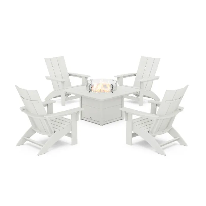 5-Piece Modern Grand Adirondack Conversation Set with Fire Pit Table