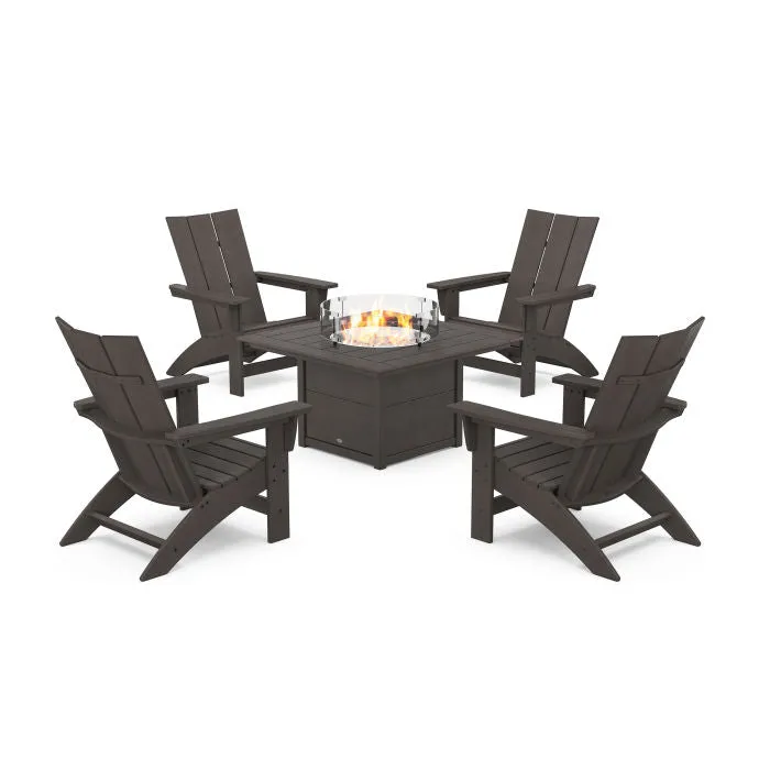 5-Piece Modern Grand Adirondack Conversation Set with Fire Pit Table