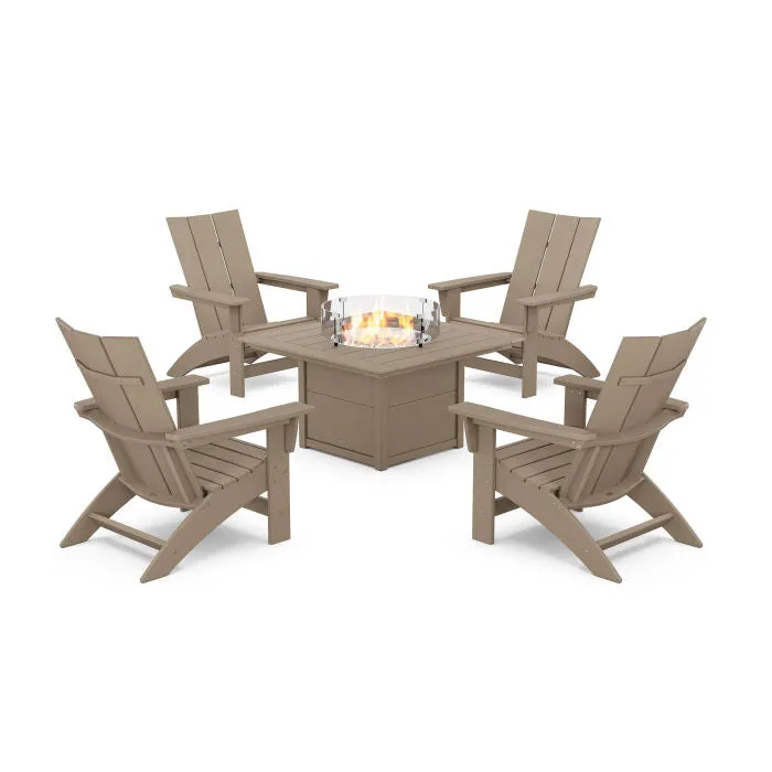 5-Piece Modern Grand Adirondack Conversation Set with Fire Pit Table