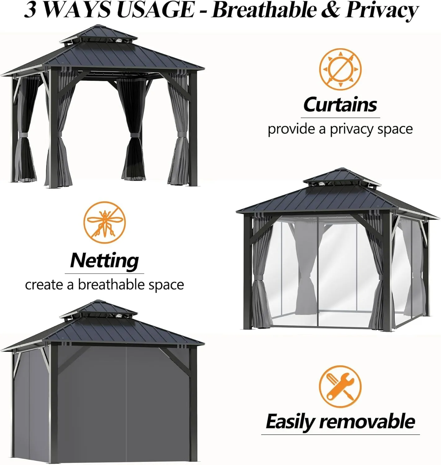 8.5X8.5Ft Outdoor Hardtop Gazebo with Double Roof - Aluminum Heavy-Duty Galvanized Steel Top Gazebo with Breathable Netting & Privacy Curtain for Patio, Porch, Garden, Lawn, Deck, Backyard