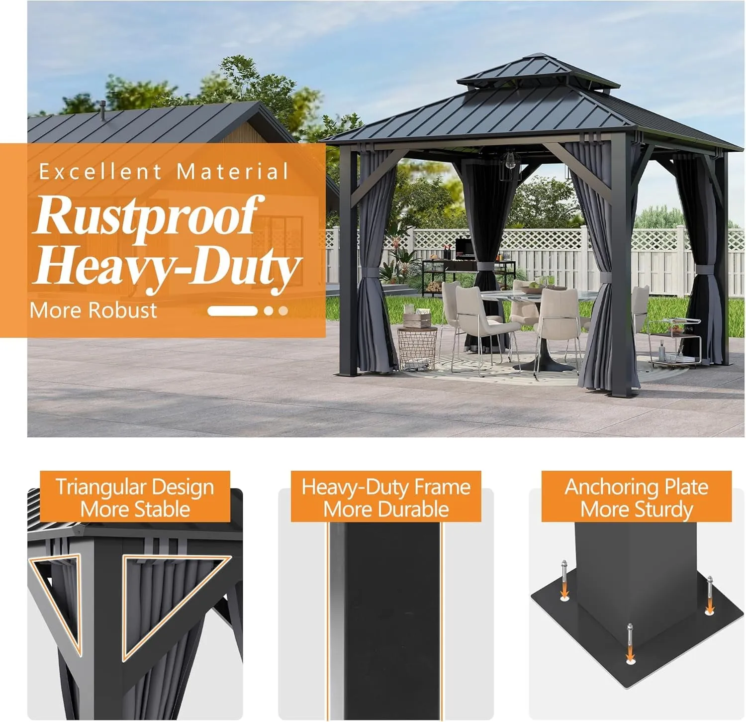 8.5X8.5Ft Outdoor Hardtop Gazebo with Double Roof - Aluminum Heavy-Duty Galvanized Steel Top Gazebo with Breathable Netting & Privacy Curtain for Patio, Porch, Garden, Lawn, Deck, Backyard