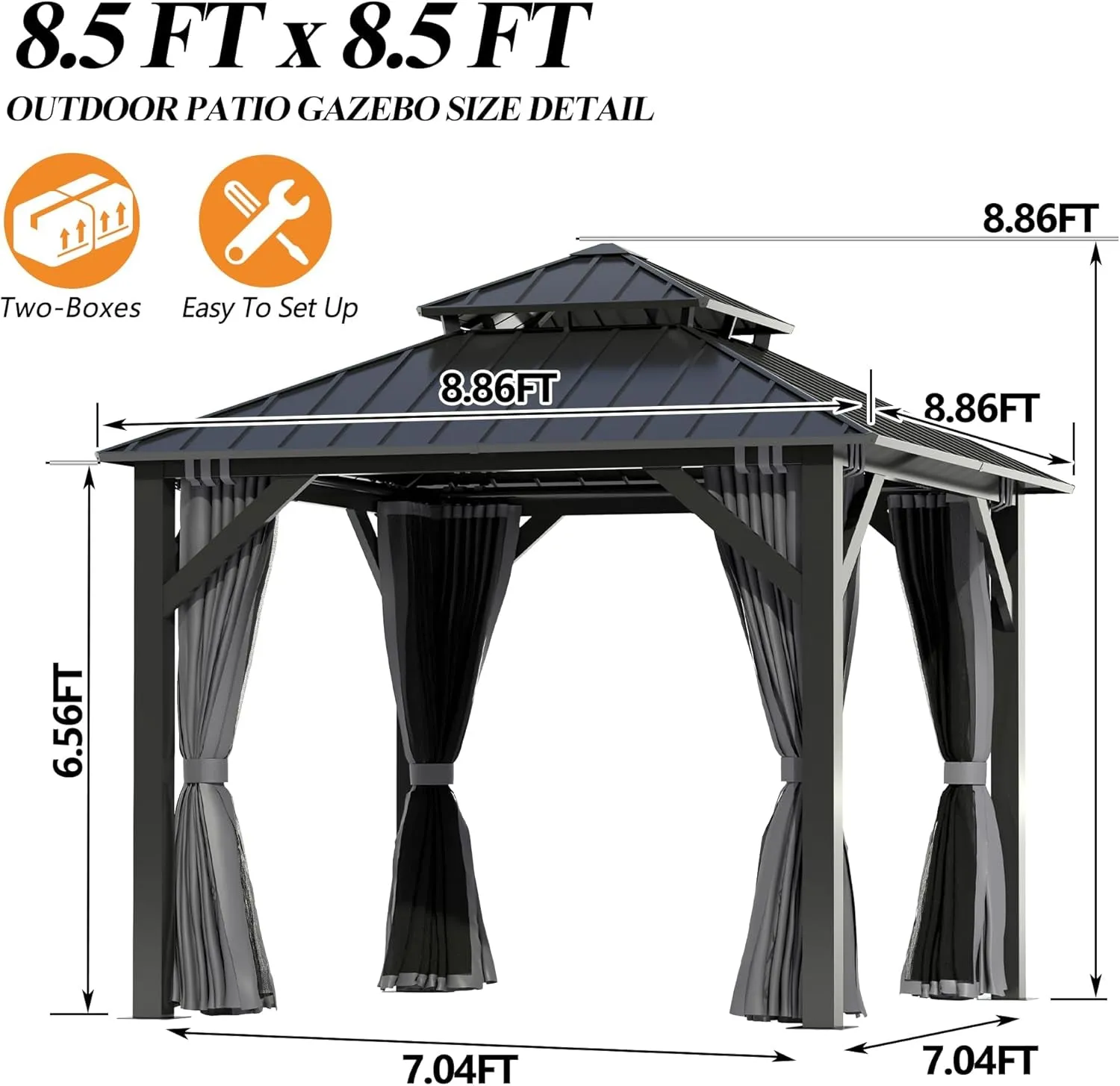 8.5X8.5Ft Outdoor Hardtop Gazebo with Double Roof - Aluminum Heavy-Duty Galvanized Steel Top Gazebo with Breathable Netting & Privacy Curtain for Patio, Porch, Garden, Lawn, Deck, Backyard