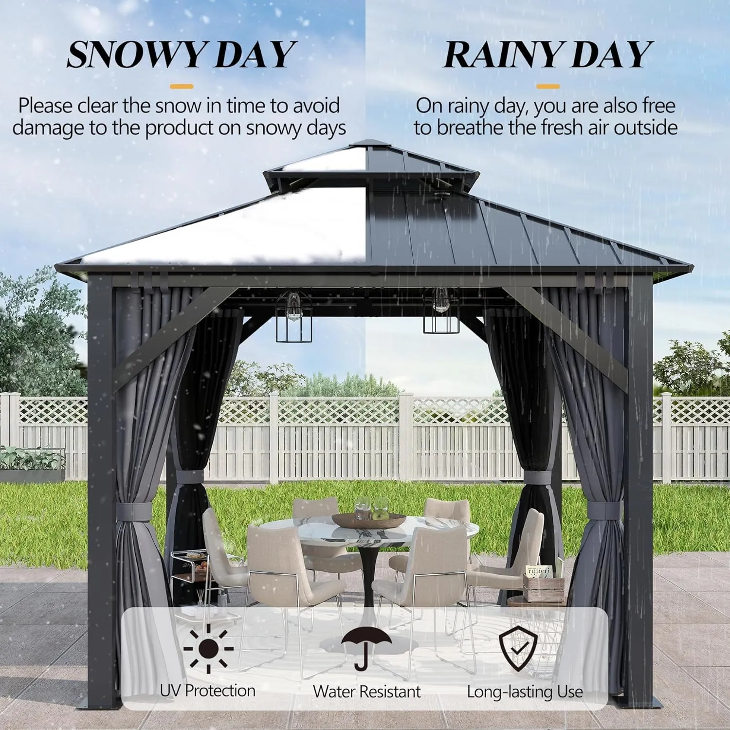 8.5X8.5Ft Outdoor Hardtop Gazebo with Double Roof - Aluminum Heavy-Duty Galvanized Steel Top Gazebo with Breathable Netting & Privacy Curtain for Patio, Porch, Garden, Lawn, Deck, Backyard