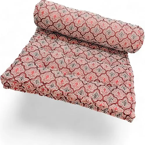 Adim's Soft Cotton Box Quilt Mattress | Mattress offers a combination of comfort, durability, and style, making it an excellent choice for a restful night's sleep.(84X72 X5 Inches) Red jacquard Design