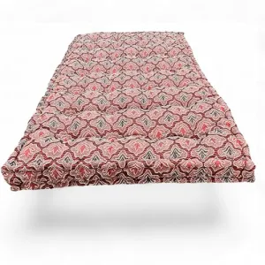 Adim's Soft Cotton Box Quilt Mattress | Mattress offers a combination of comfort, durability, and style, making it an excellent choice for a restful night's sleep.(84X72 X5 Inches) Red jacquard Design