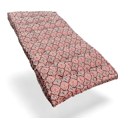 Adim's Soft Cotton Box Quilt Mattress | Mattress offers a combination of comfort, durability, and style, making it an excellent choice for a restful night's sleep.(84X72 X5 Inches) Red jacquard Design