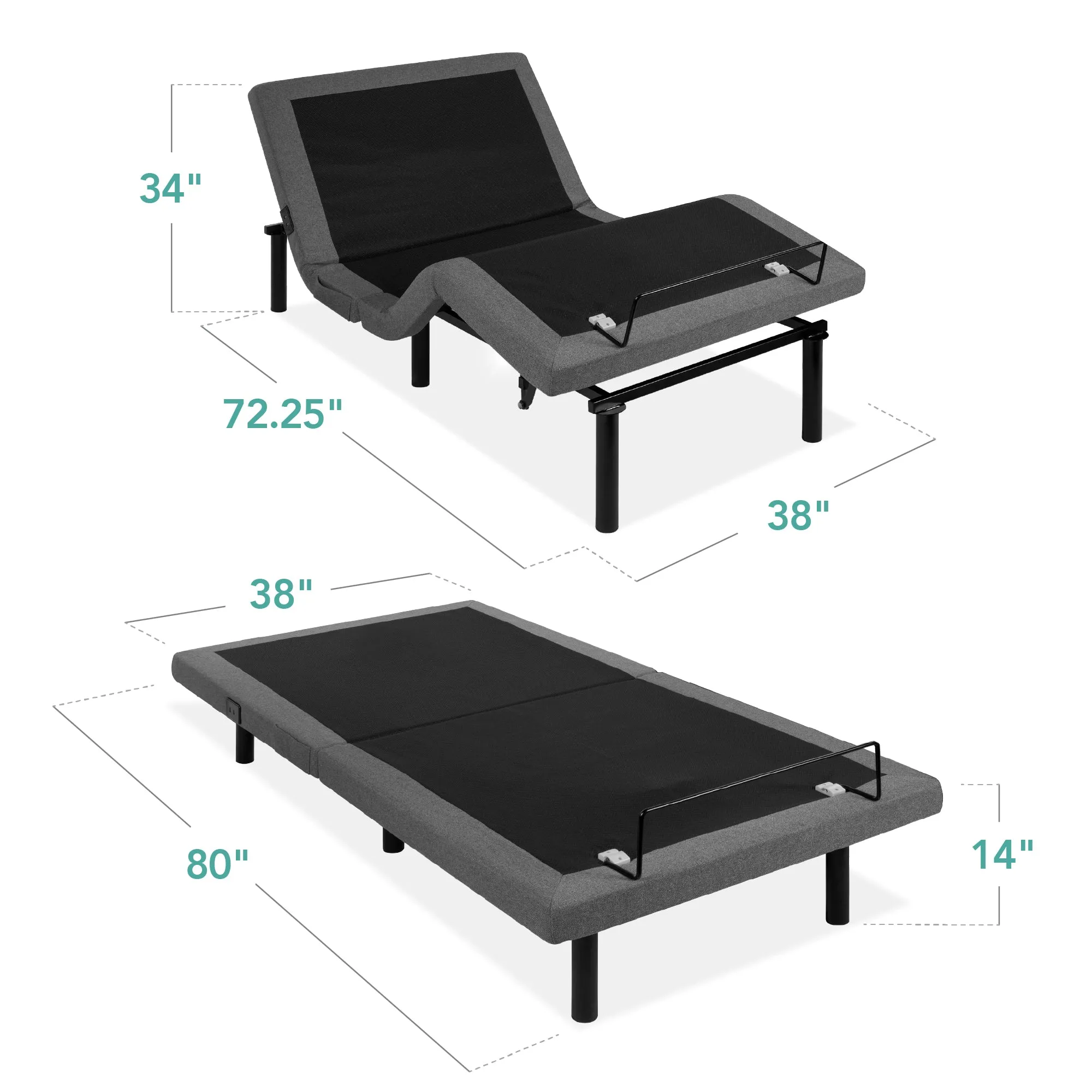 Adjustable Bed Base with Massage, Remote, USB Ports