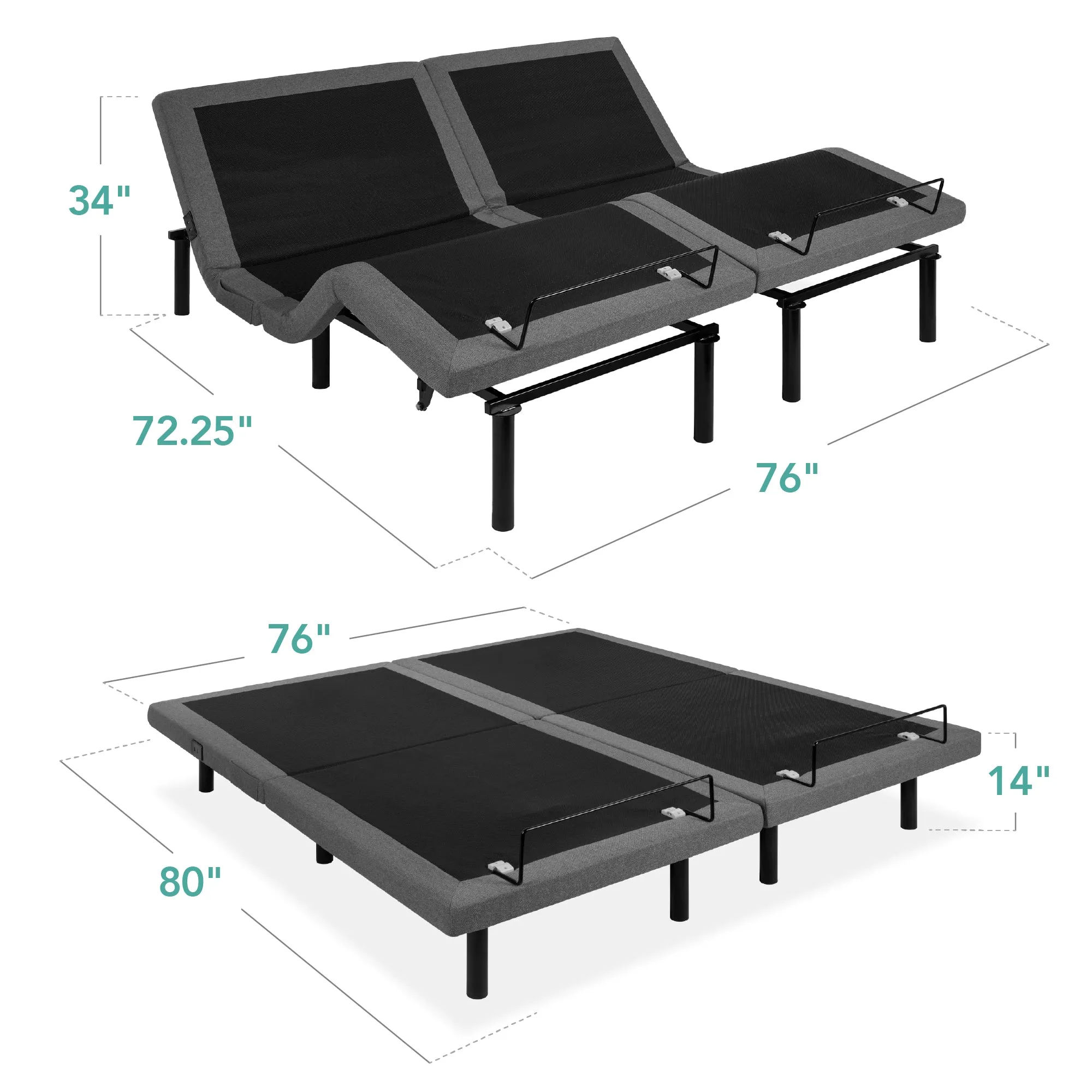 Adjustable Bed Base with Massage, Remote, USB Ports