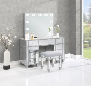 Allora 9-drawer Mirrored Storage Vanity Set with Hollywood Lighting Metallic