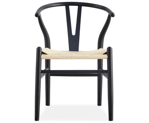 Anemone Set of 4 Wishbone Dining Chair Beech Timber Replica Hans Wenger - Black