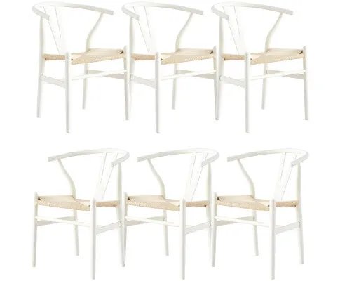 Anemone Set of 6 Wishbone Dining Chair Beech Timber Replica Hans Wenger - White