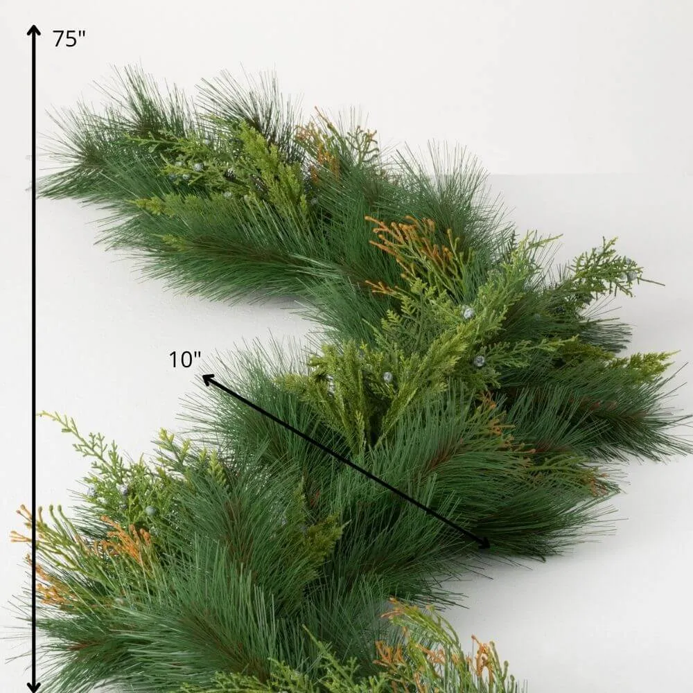 Artificial Mixed Pine & Juniper Garland Green 75"H