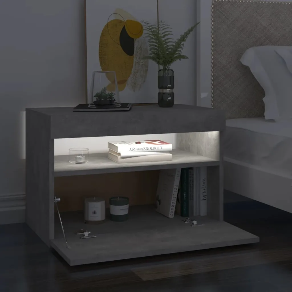 Bedside Cabinet & LED Lights Concrete Grey 60x35x40 cm