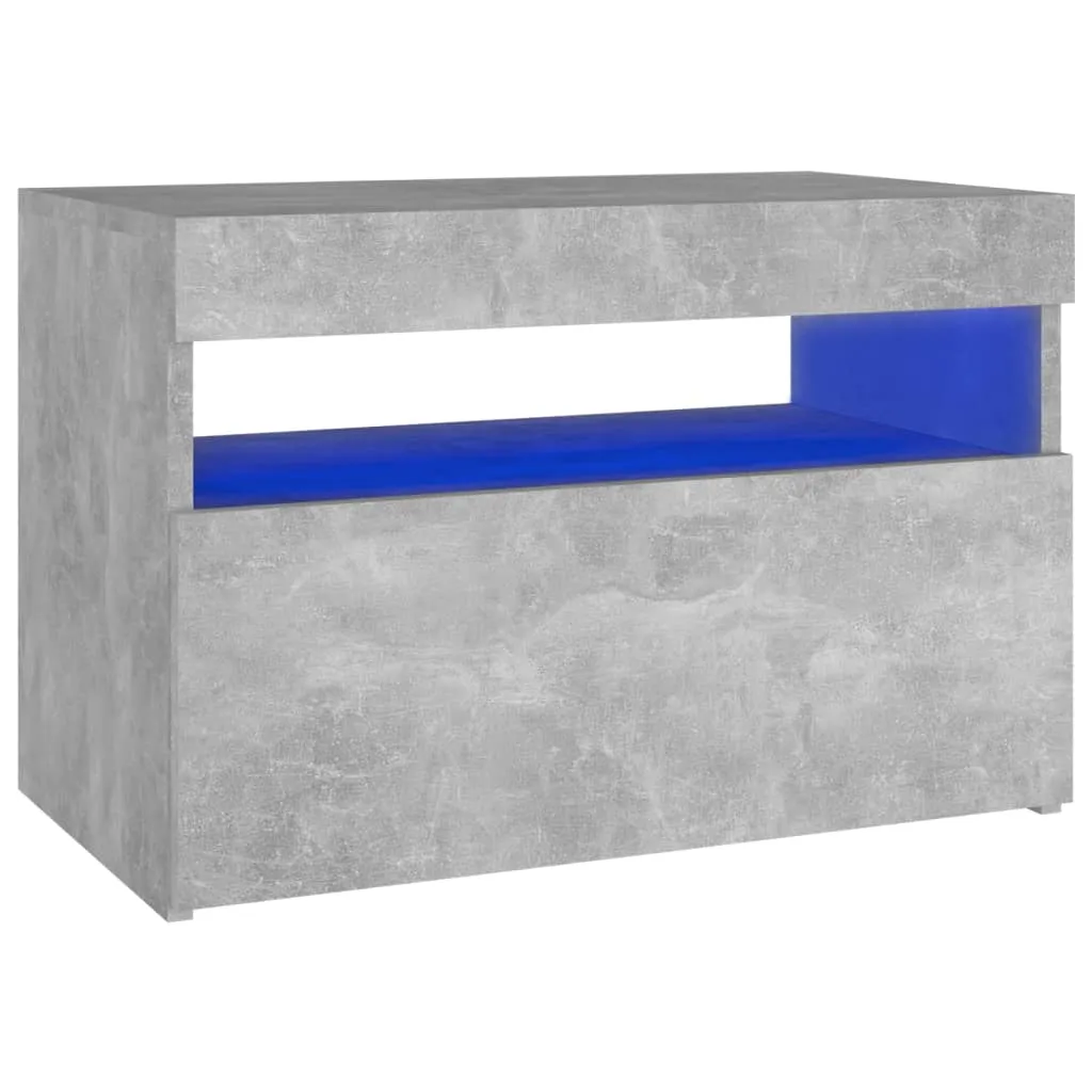 Bedside Cabinet & LED Lights Concrete Grey 60x35x40 cm