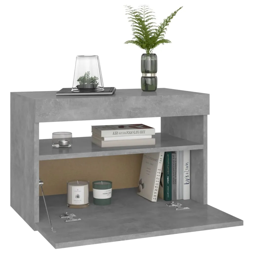 Bedside Cabinet & LED Lights Concrete Grey 60x35x40 cm