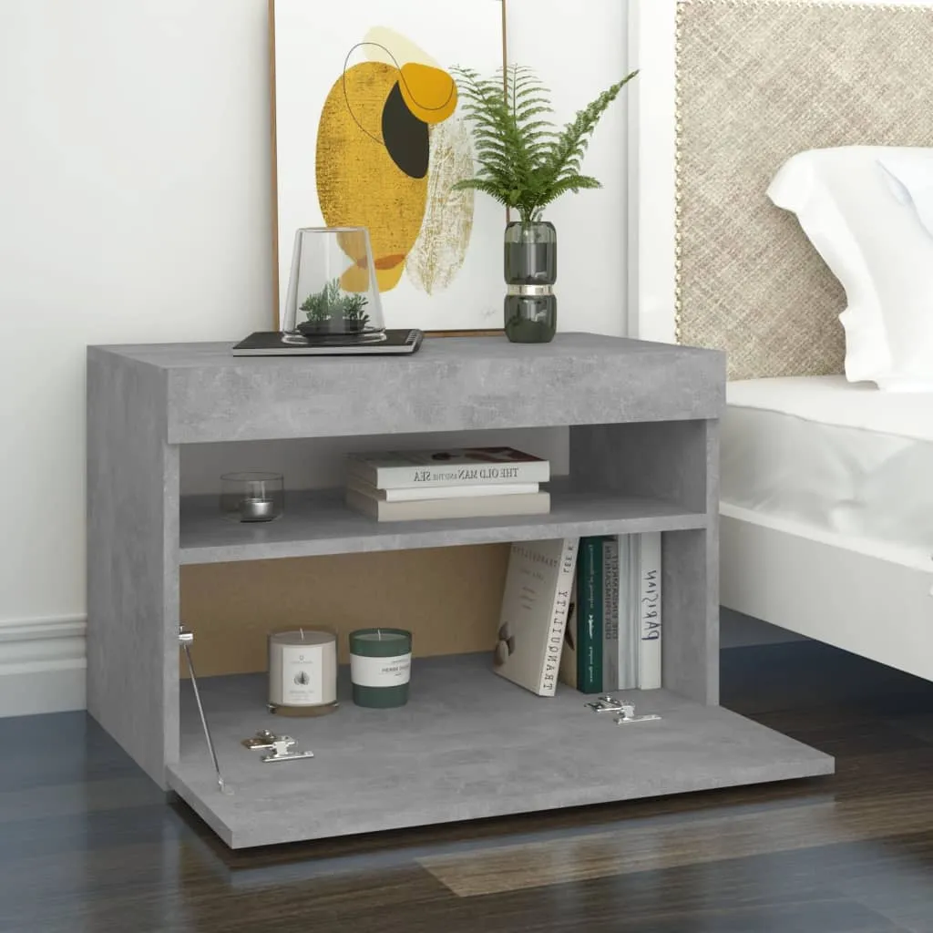 Bedside Cabinet & LED Lights Concrete Grey 60x35x40 cm