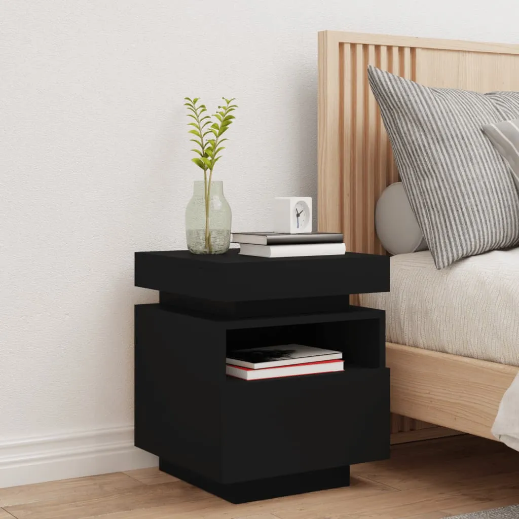 Bedside Cabinet with LED Lights Black 40x39x48.5 cm