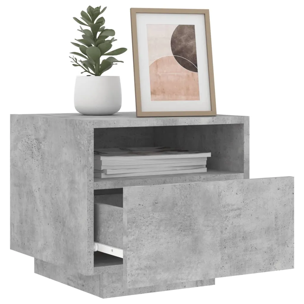 Bedside Cabinet with LED Lights Concrete Grey 40x39x37 cm