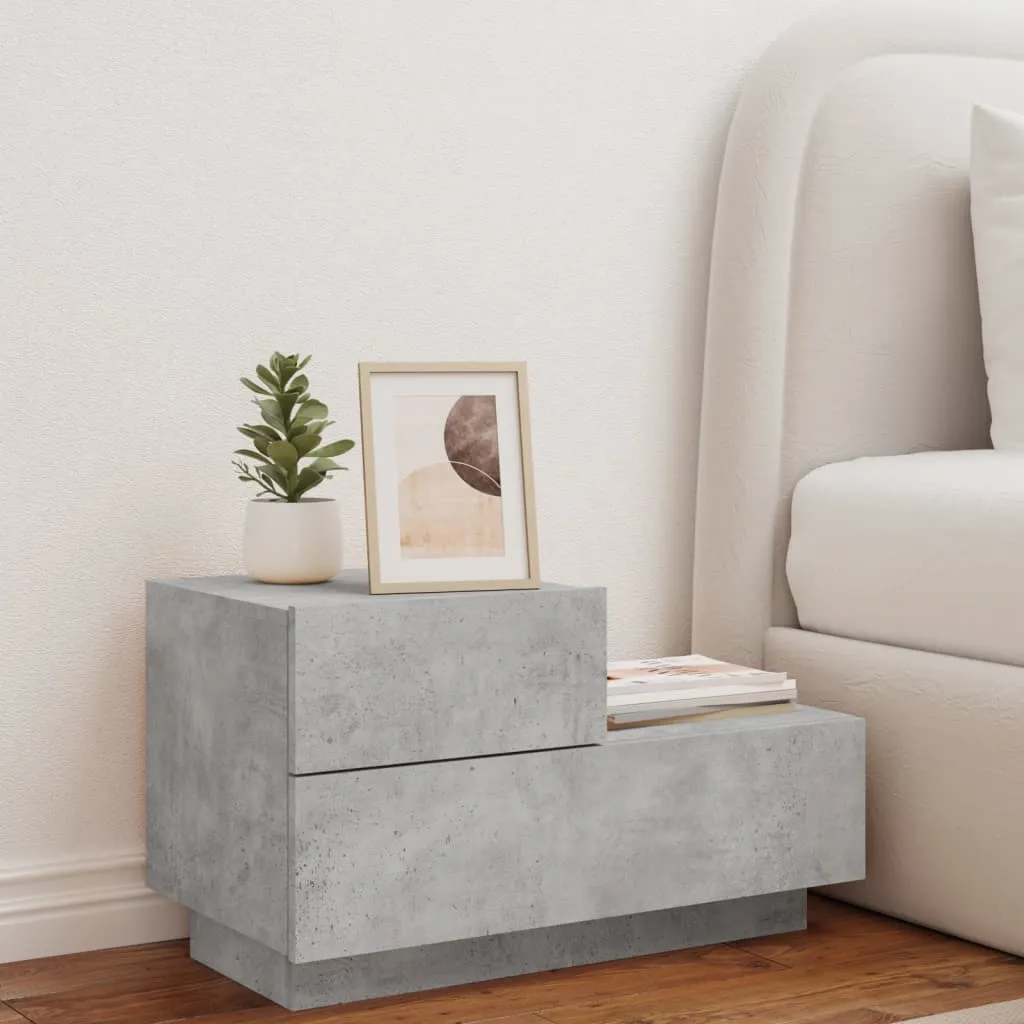 Bedside Cabinet with LED Lights Concrete Grey 70x36x40.5 cm