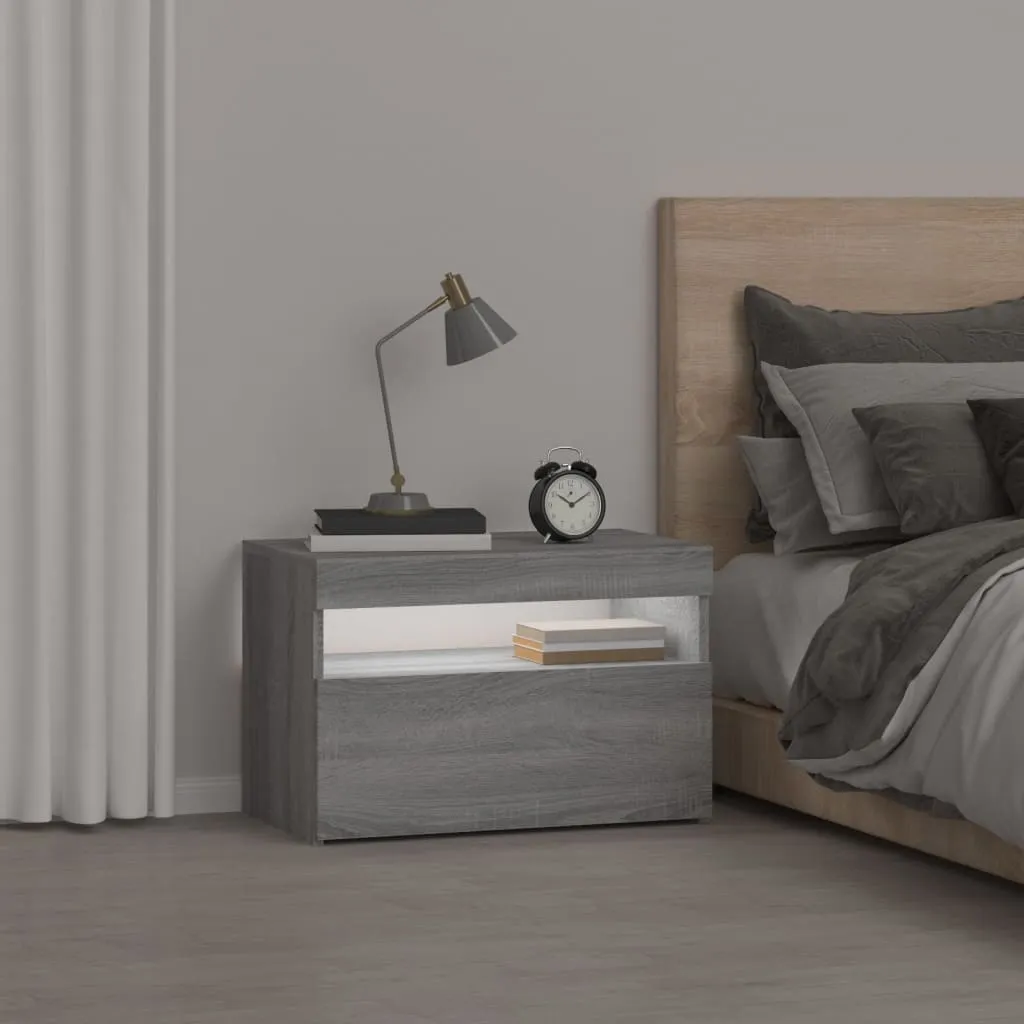 Bedside Cabinet with LED Lights Grey Sonoma 60x35x40 cm