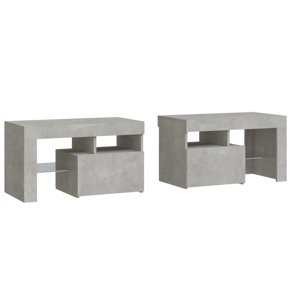 Bedside Cabinets 2 pcs with LED Lights Concrete Grey 70x36.5x40 cm