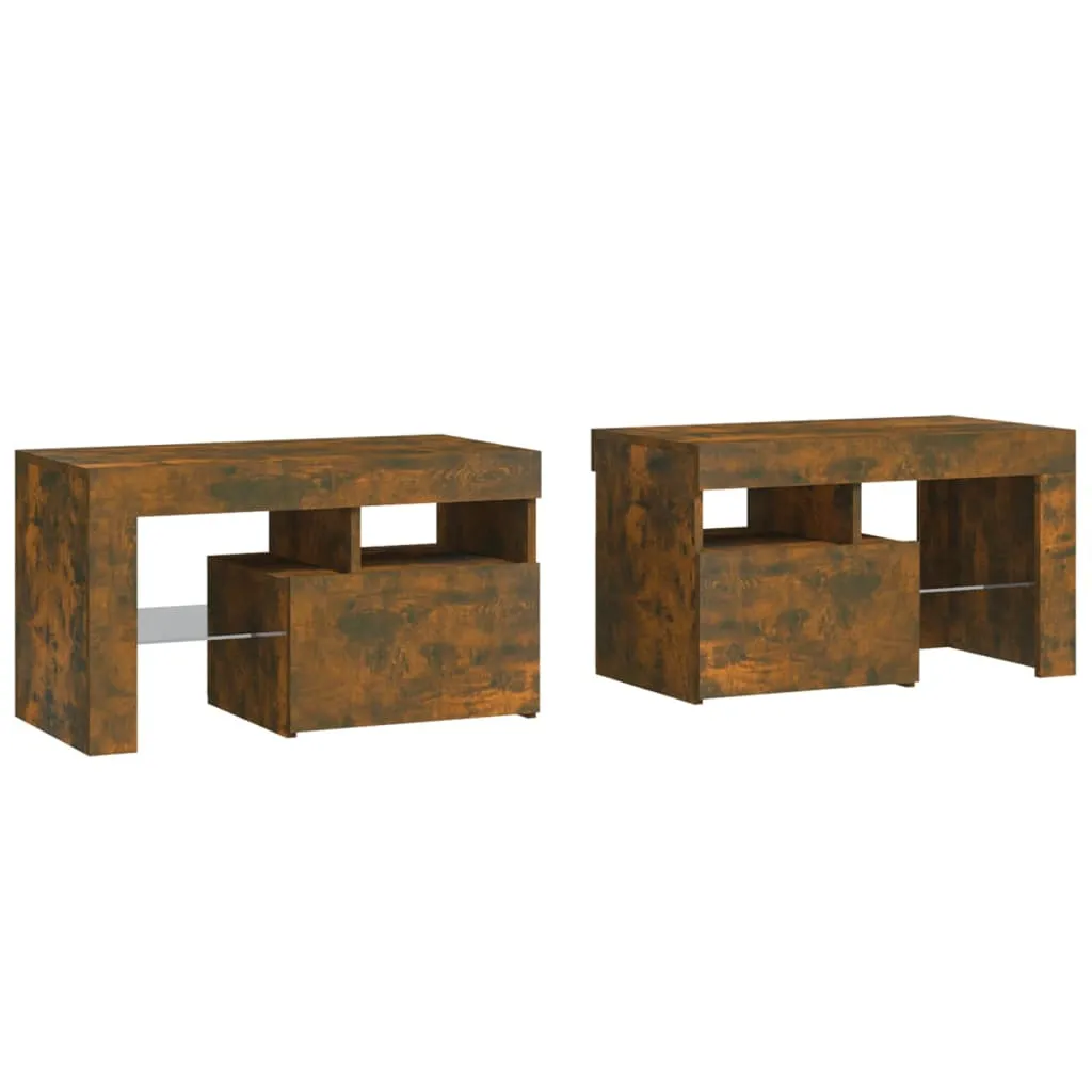 Bedside Cabinets 2 pcs with LED Lights Smoked Oak 70x36.5x 40 cm