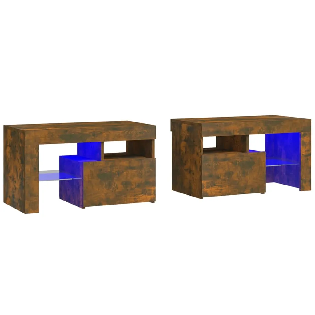 Bedside Cabinets 2 pcs with LED Lights Smoked Oak 70x36.5x 40 cm