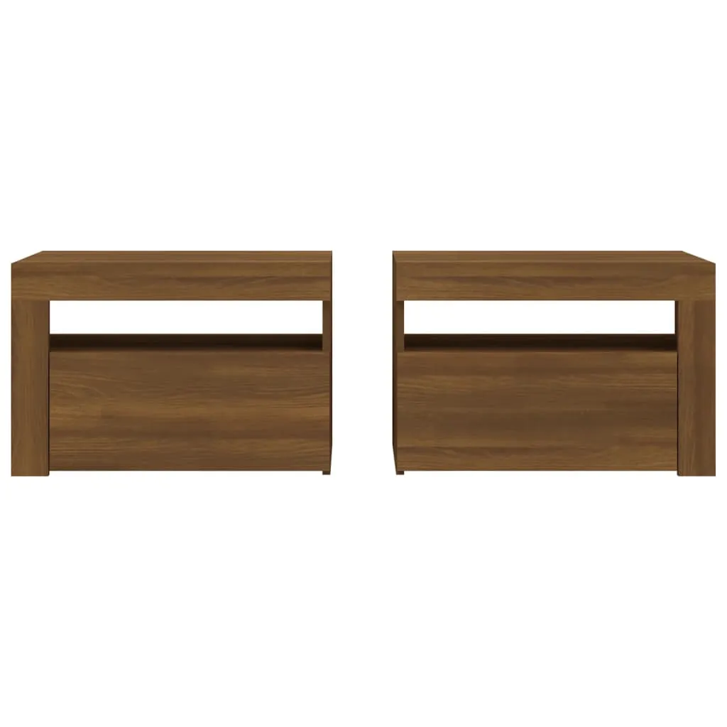 Bedside Cabinets 2 pcs with LEDs Brown Oak 60x35x40 cm