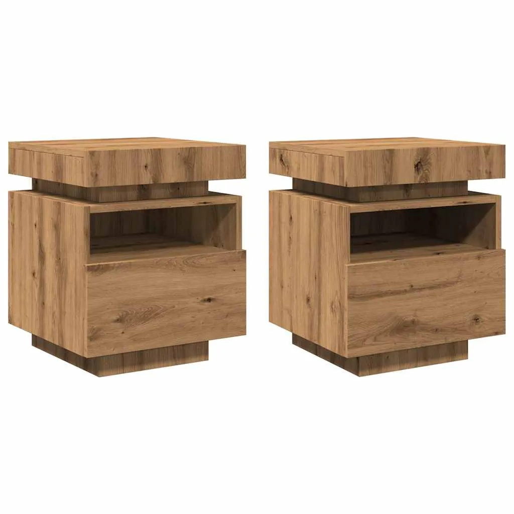 Bedside Cabinets with LED Lights 2 pcs Artisan Oak 40x39x48.5 cm