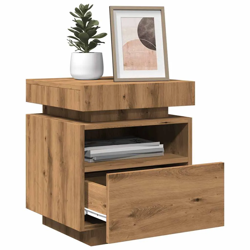 Bedside Cabinets with LED Lights 2 pcs Artisan Oak 40x39x48.5 cm