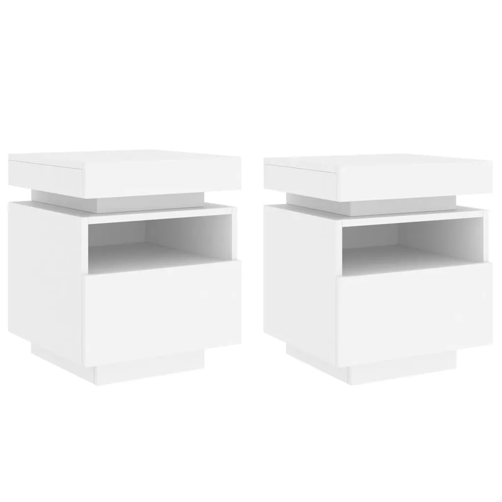 Bedside Cabinets with LED Lights 2 pcs White 40x39x48.5 cm