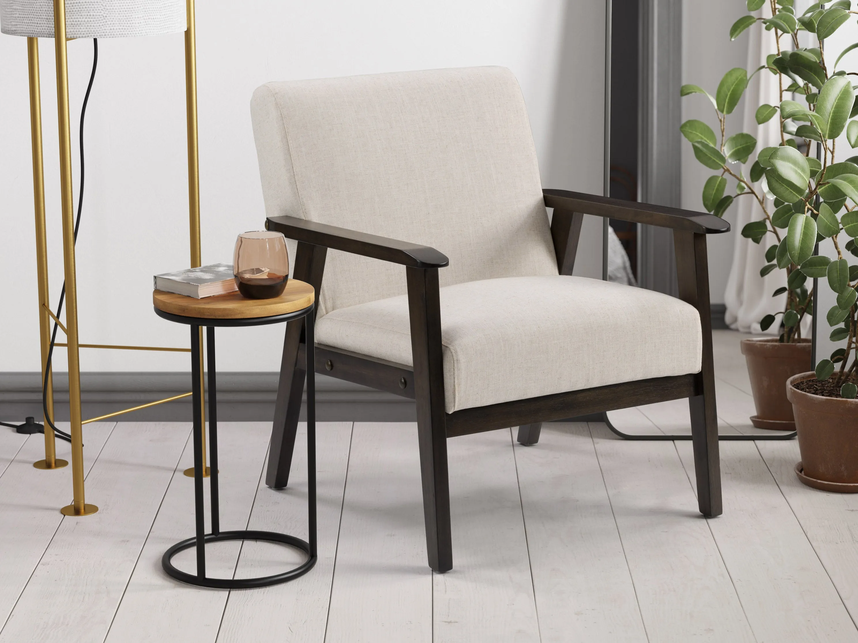 Beige Wood Accent Chair