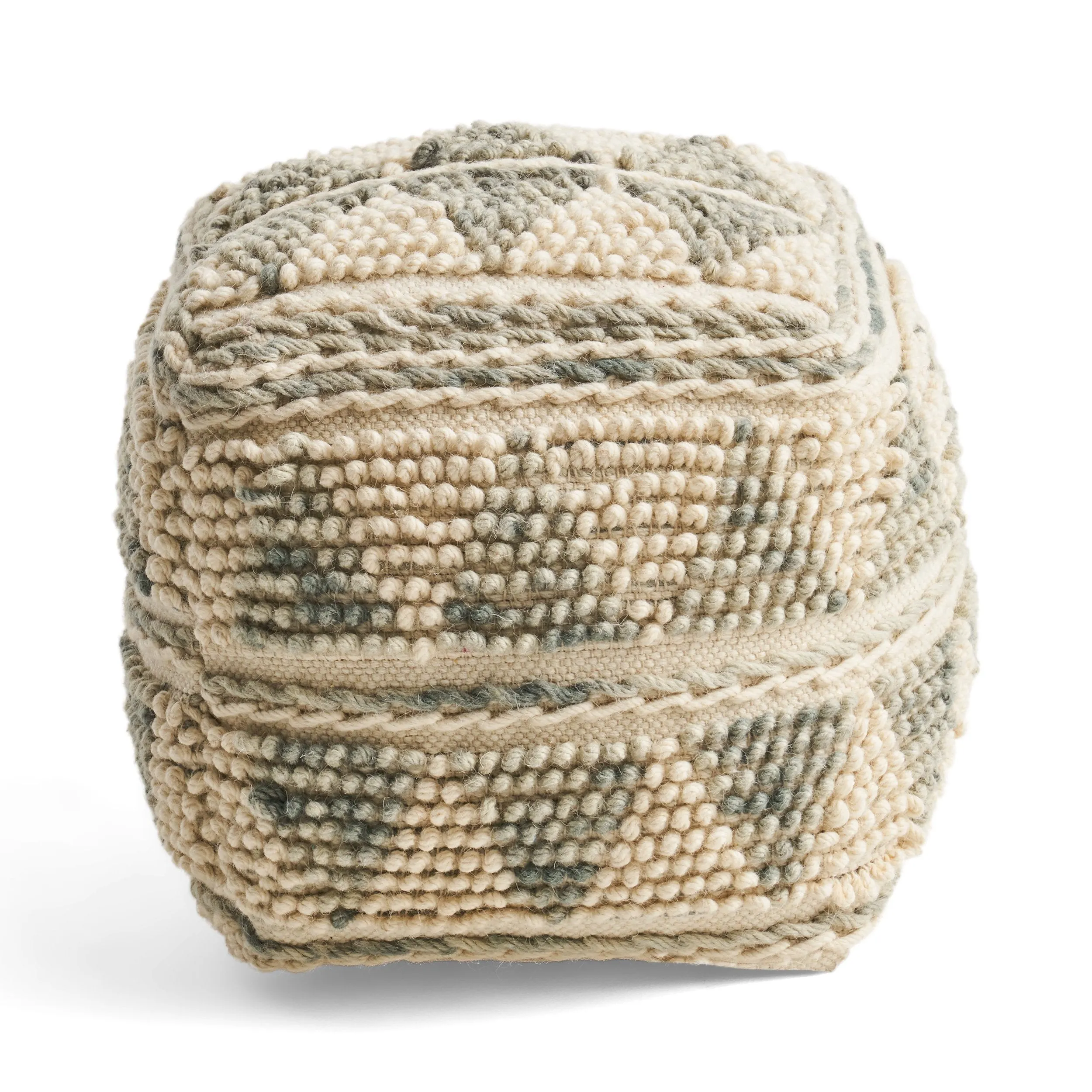 Boho Wool and Cotton Ottoman Pouf - NH723903