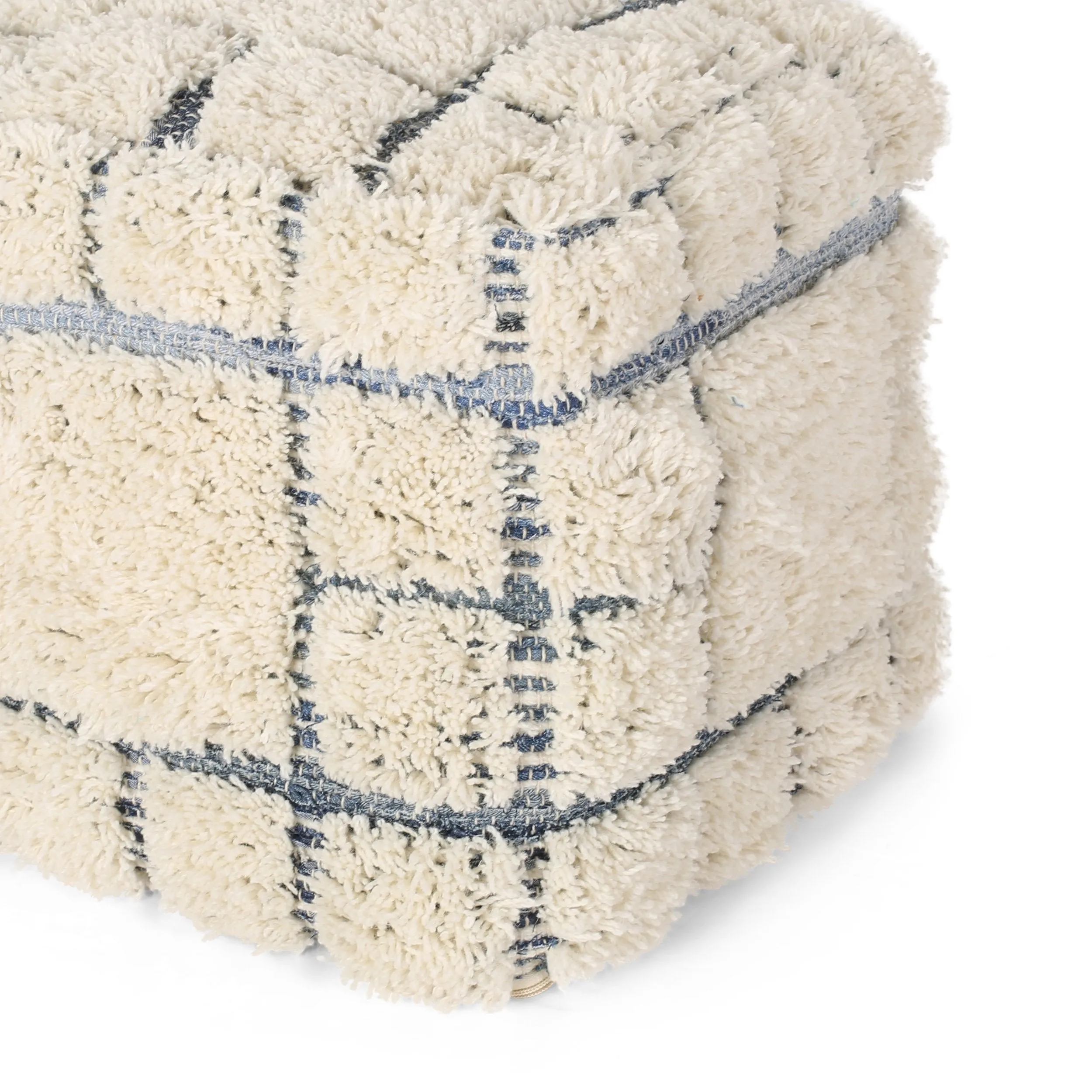 Boho Wool and Denim Pouf - NH666013