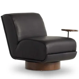 Bronwyn Leather Swivel Chair w/Side Table, Heirloom Black w/Almond