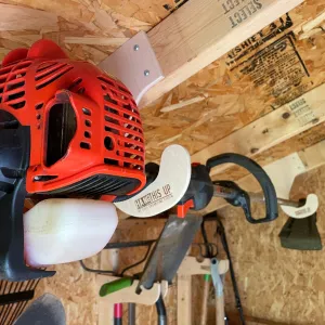 Ceiling Weed Wacker Organizer, hangs from ceiling rafters in shed, easy to install, fits all weed wackers