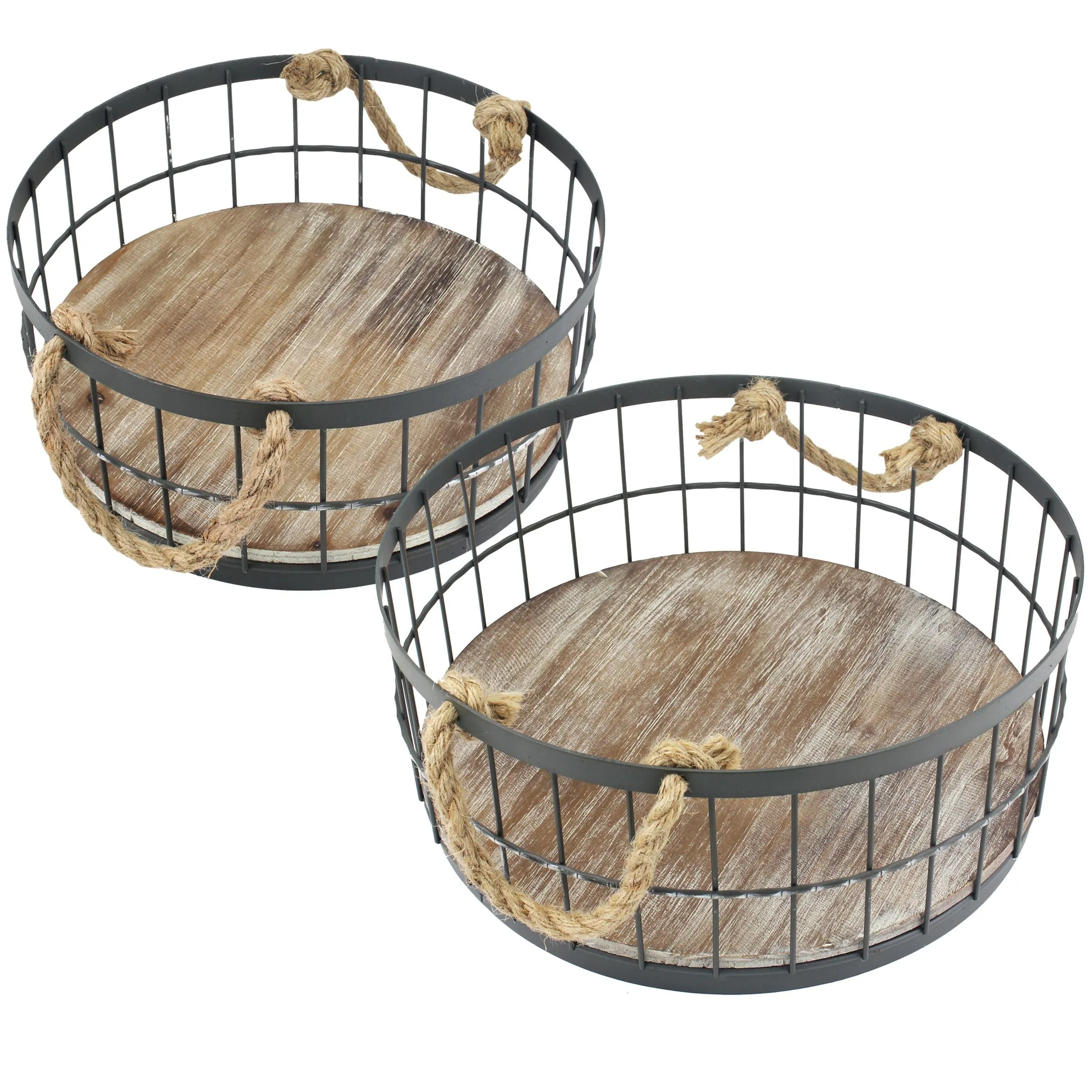 Coastal Storage Baskets - Wire and Wood (Set of 2) (WS)