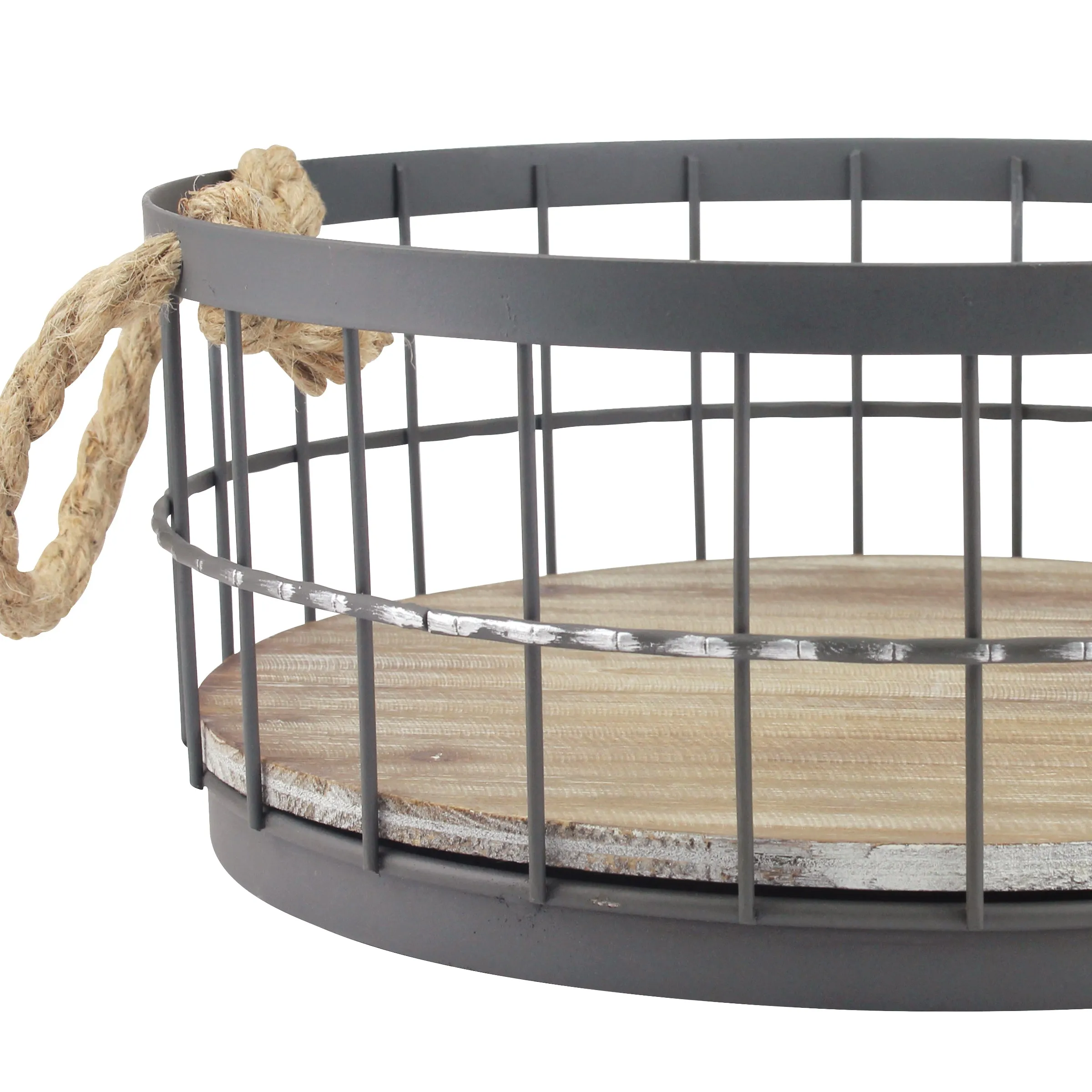 Coastal Storage Baskets - Wire and Wood (Set of 2) (WS)