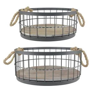 Coastal Storage Baskets - Wire and Wood (Set of 2) (WS)