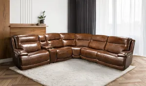 Colossus - 6 Piece Modular Power Reclining Sectional with Zero Gravity Recliners and Power Headrests and an Entertainment Console - Napoli Brown