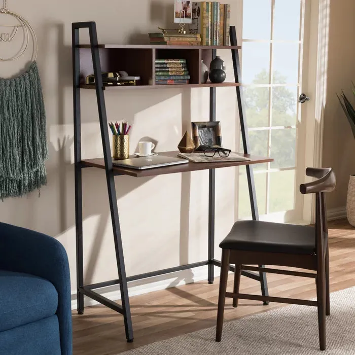 Contemporary Ladder Solid Wood Study Table With Storage