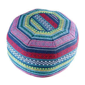 Cotton Weave Pouf - Blue/Yellow/Red