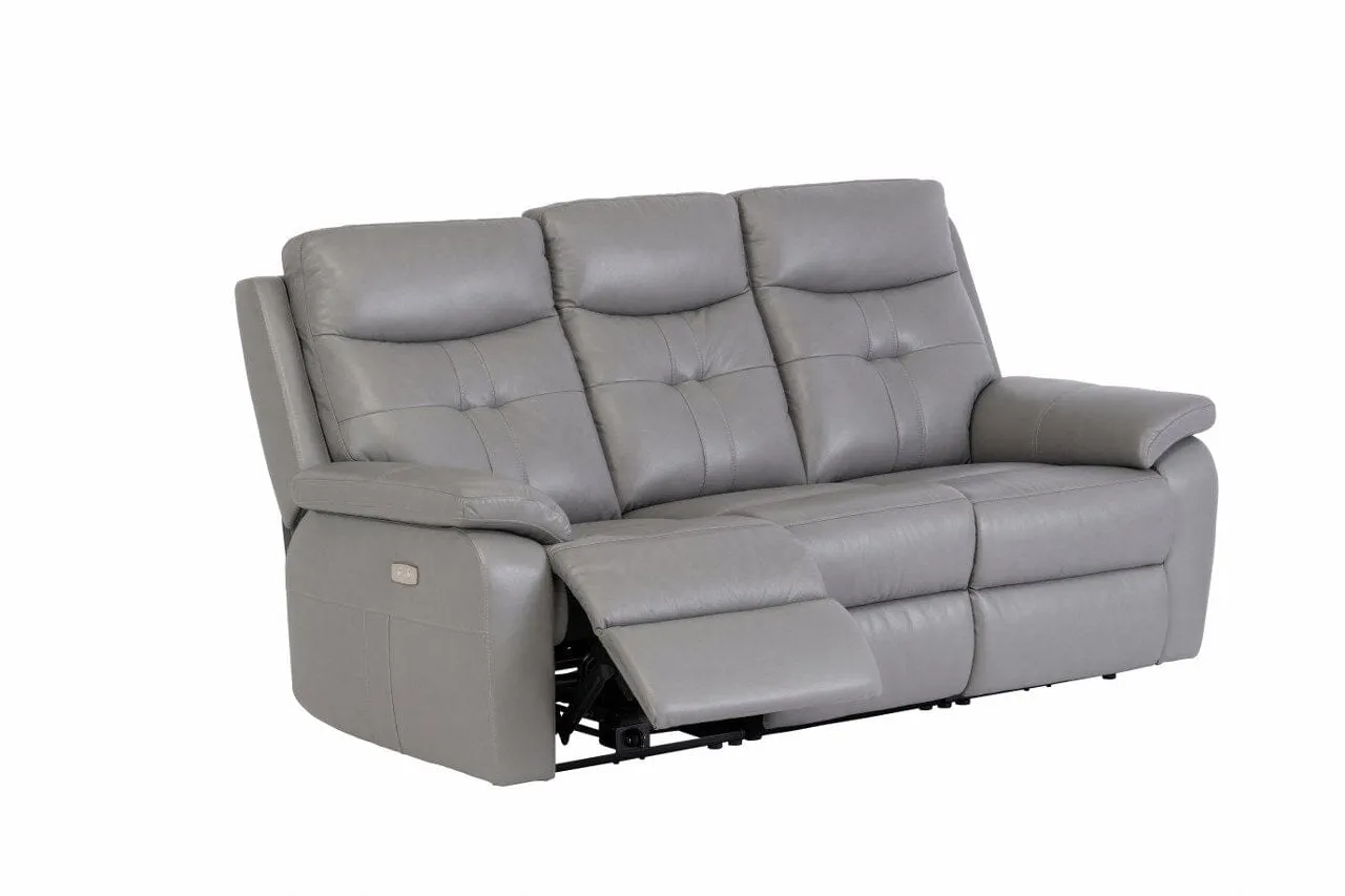 DUBLIN LEATHER ELECTRIC 3 SEATER RECLINER - GREY