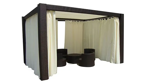 Duoyes Wicker Outdoor Patio Shade, Canopy Outdoor Gazebo in Aluminum Frame with Roof Shut and Curtains