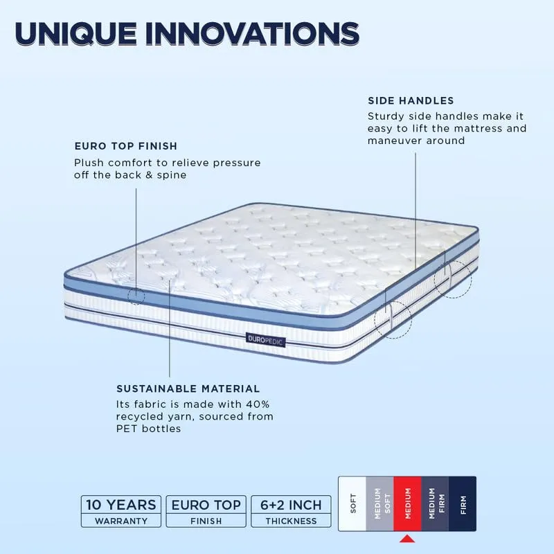 duroflex Posture Perfect - Doctor Recommended |5 Zone Dual Density Orthopedic Support Layer |Heat Away Technology | 8 Inch Single Size| 3 Zone Pocket Spring Mattress with Euro Top, (75x36x 6 2 Inch)