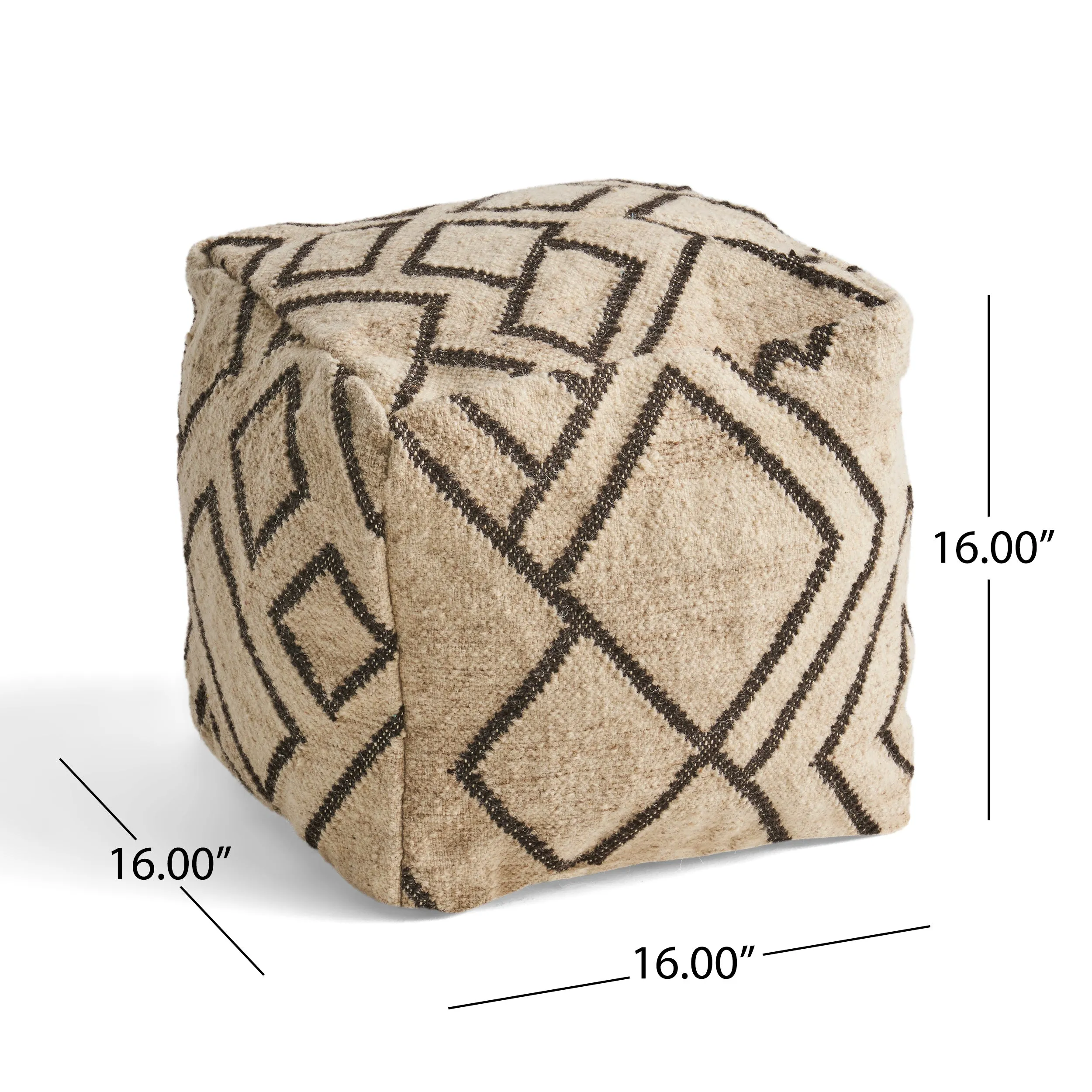 Edith Boho Wool and Cotton Ottoman Pouf