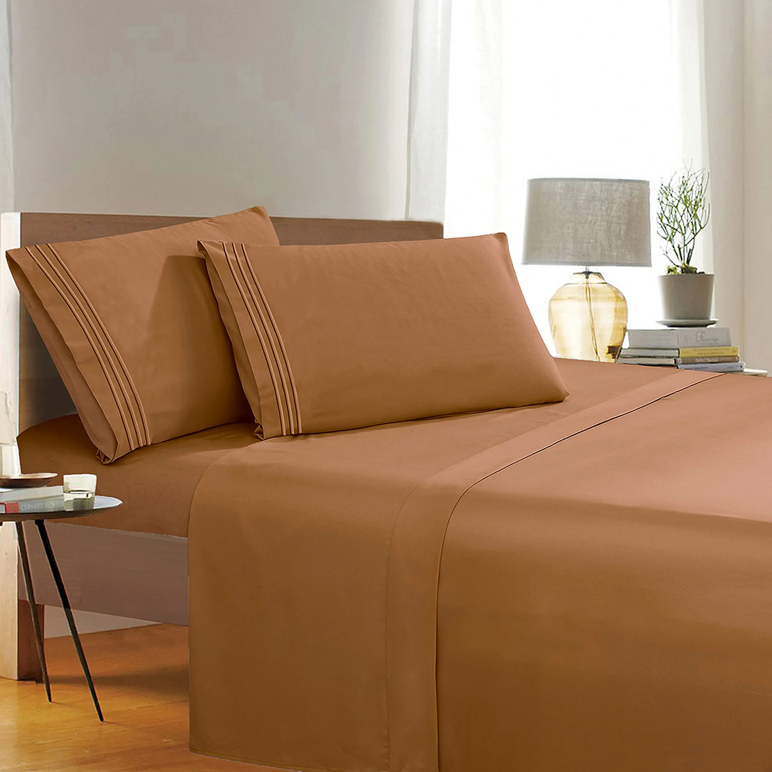 Elegant Comfort 4 Piece 1500 Thread Count Luxurious Ultra Soft Egyptian Quality Coziest Sheet Set, King, Mocha Chocolate