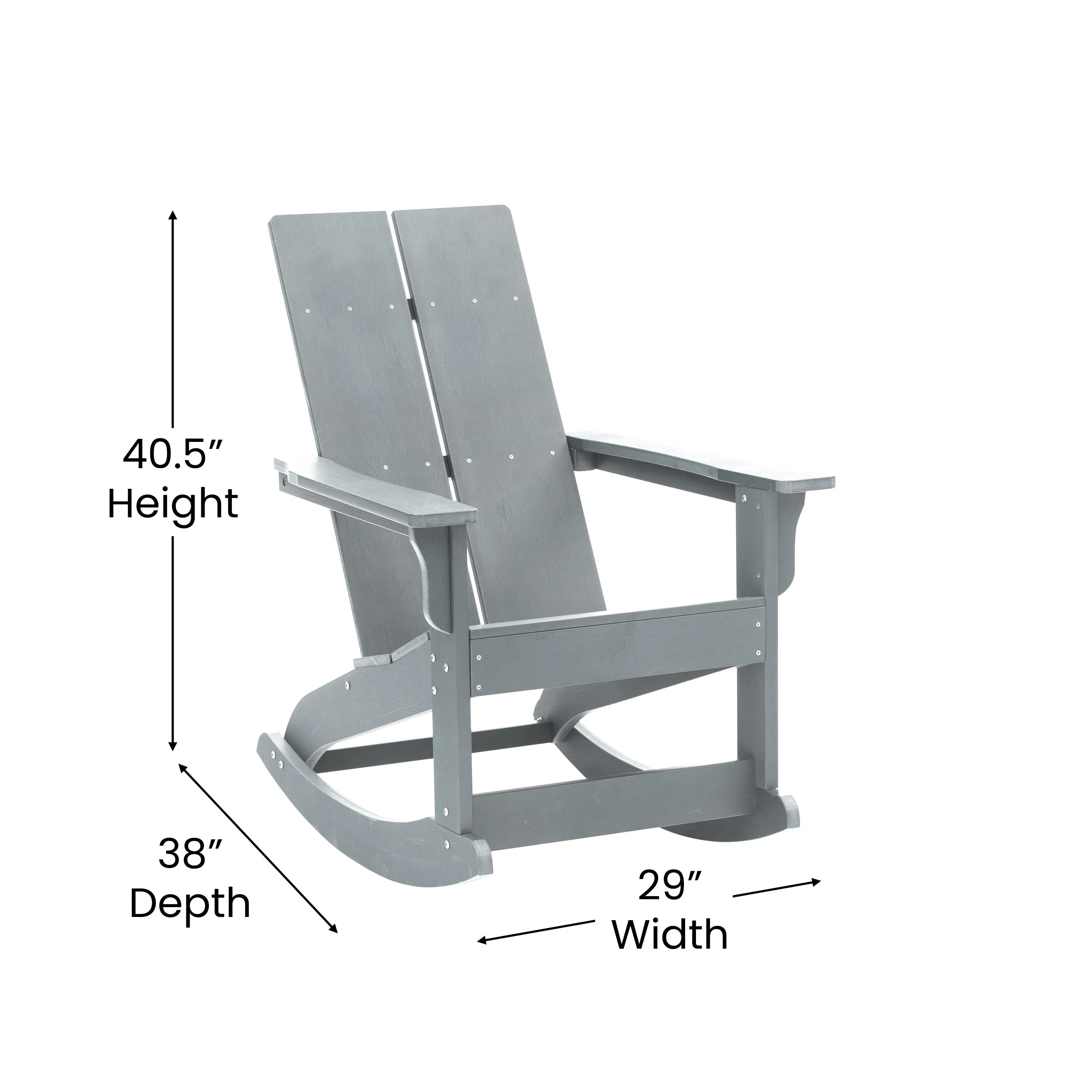 Finn Modern Commercial Grade All-Weather 2-Slat Poly Resin Rocking Adirondack Chair with Rust Resistant Stainless Steel Hardware - Set of 2